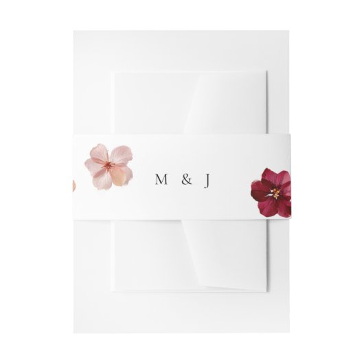 Geperst Rood en Roze Crème, Bloemen Trouwen Uitnodigingen Wikkel (Voorkant Voorbeeld)