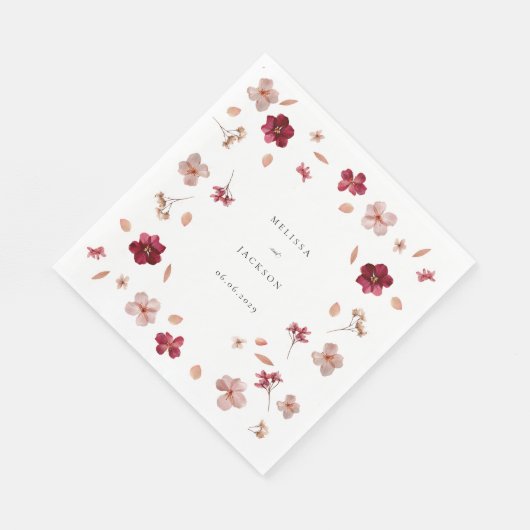 Geperst Rood Roze en Crème, bloemenbruiloft ontwer Servet (Hoek)