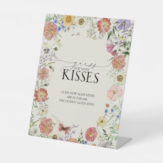 Geperst Wildbloem Bloemen Vrijgezellenfeest Kisses Reclamebord Met Voetstuk (Voorkant)