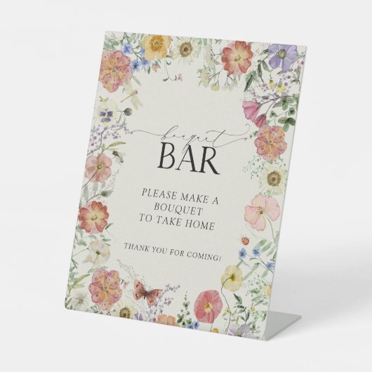 Geperst Wildflower Bloemen Vrijgezellenfeest Boeke Reclamebord Met Voetstuk (Voorkant)