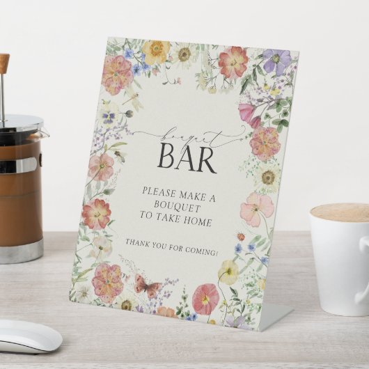 Geperst Wildflower Bloemen Vrijgezellenfeest Boeke Reclamebord Met Voetstuk (Insitu)