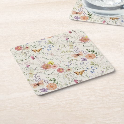 Geperst Wildflower Bloemen Vrijgezellenfeest Kartonnen Onderzetters (Schuin)