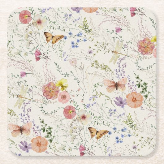 Geperst Wildflower Bloemen Vrijgezellenfeest Kartonnen Onderzetters (Voorkant)