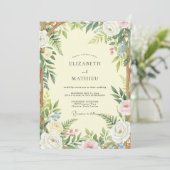 Geperste Bleke Gele Wilde Bloemen Bruiloft Kaart (Staand voorkant)