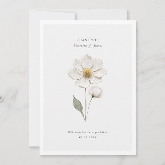 Geperste bloem in stijlvolle bruiloft bedankkaart (Voorkant)