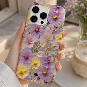 Geperste Bloem Patroon Pastel Wildflower Design iPhone 16 Pro Max Hoesje