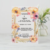 Geperste Bloem Waterverf Gouden Trim Bruiloft Kaart (Staand voorkant)