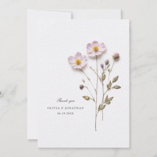 geperste bloemen chique bruiloft dank je kaart (Voorkant)