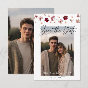 Geperste bloemen en foto save the date