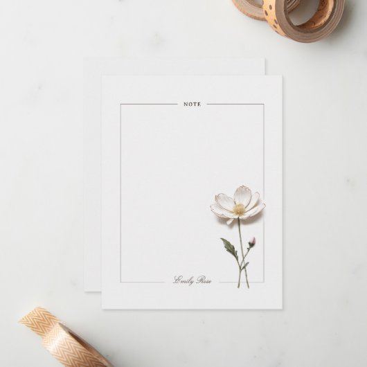 Geperste bloemen gepersonaliseerde stijlvolle noti notitiekaartje (Voorkant / Achterkant in situ)