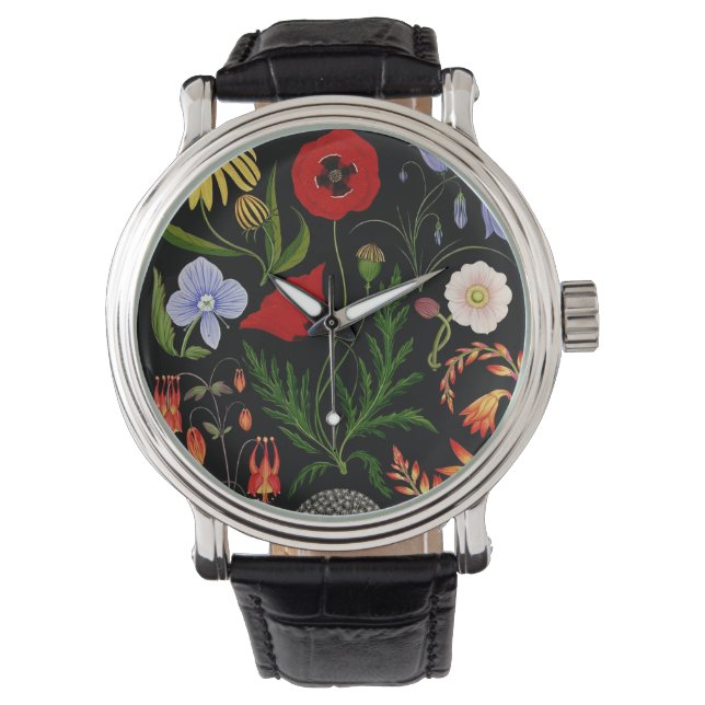 geperste bloemen,  geperste bloemen horloge (Voorkant)
