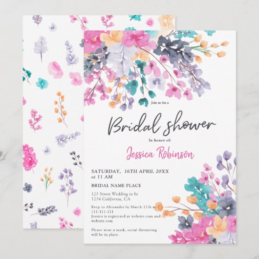 geperste bloemen script chic vrijgezellenfeest kaart (Voorkant / Achterkant)