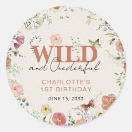 Geperste Bloemen Wild & Onederful Meisje 1e Verjaa Ronde Sticker