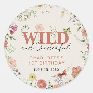 Geperste Bloemen Wild & Onederful Meisje 1e Verjaa Ronde Sticker