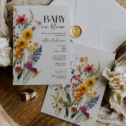 Geperste Bloemen Wilde Bloem Boho Baby Shower Kaart