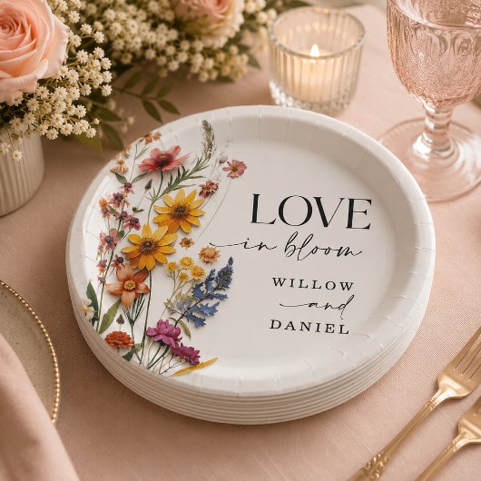 Geperste Bloemen Wilde Bloem Boho Bruiloft Papieren Bordje