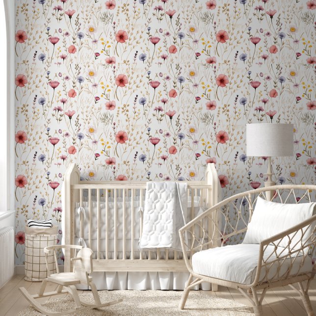 Geperste Flower Soft Waterverf Custom Wallpaper Behang (Kinderen)