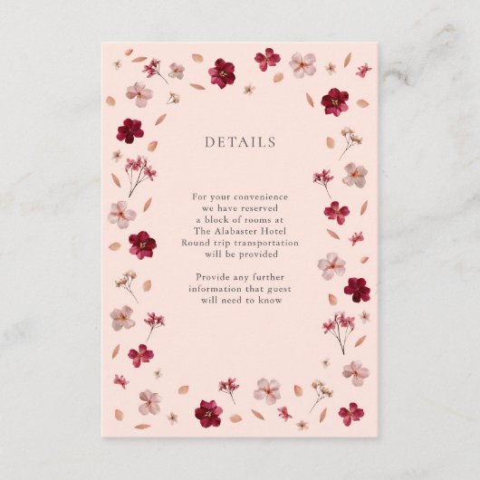 Geperste rode roze en crèmekleurige, bloemige trou informatiekaartje (Voorkant)