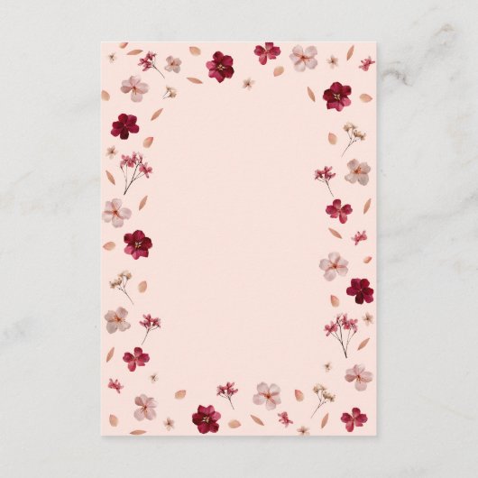 Geperste rode roze en crèmekleurige, bloemige trou informatiekaartje (Achterkant)