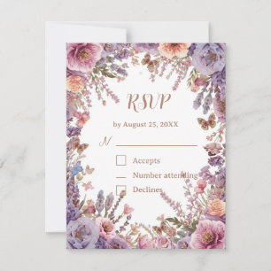 Geperste Roze Lavendel Wilde Bloem RSVP met QR-cod Kaartje