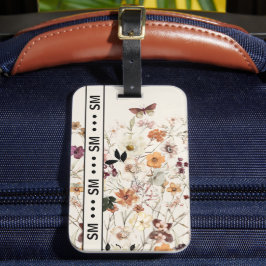 Geperste Wildbloemen Cottagecore Monogram Beige Bagagelabel