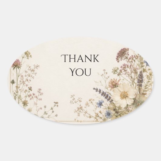 Geperste Wilde Bloemenweide Trouwsticker Ovale Sticker (Voorkant)