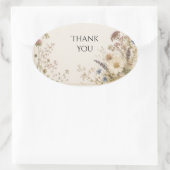 Geperste Wilde Bloemenweide Trouwsticker Ovale Sticker (Tas)