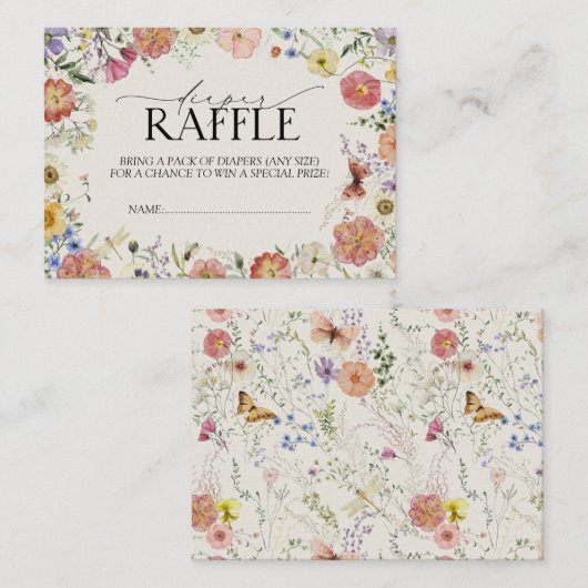 Geperste Wildflower Baby shower Luier Raffle Informatiekaartje (Voorkant / Achterkant)