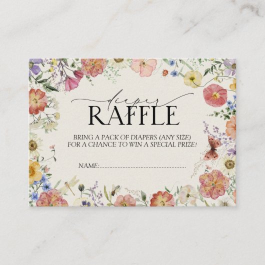 Geperste Wildflower Baby shower Luier Raffle Informatiekaartje (Voorkant)