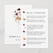 Geperste Wildflower Wedding Menu Keuzes Kaart (Voorkant / Achterkant)