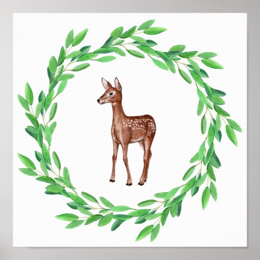 Gepilde Baby Deer Fawn Wreater of Leaves Poster (Voorkant)