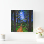 Gepilde bewegingspad in de Bossen Acryl Vierkante Klok (Huis)