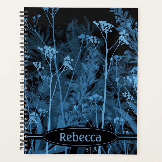 Gepilde Blauwe Floral Monogrammed Planner (Voorkant)