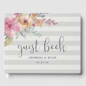Gepilde bloemen | Grijze streep bruiloft Gastenboek (Voorkant)