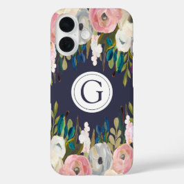 Gepilde Floral Navy Monogram Iphone 6 Hoesje