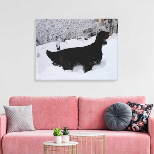 Gepilde Gordon Setter in Snowstorm Wrapped Canvas (Insitu (Woonkamer))