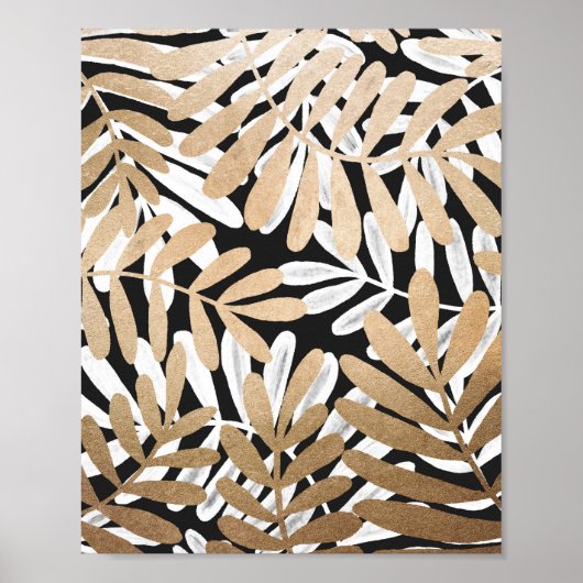 Gepilde gouden witte Waterverf verlaat het patroon Poster (Voorkant)