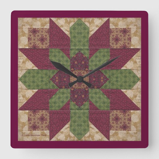 Gepilde Green Burgundy Star Vierkante Klok (Voorkant)
