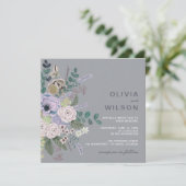 Gepilde grijs en lavender Boho bloembruiloft Kaart (Staand voorkant)