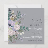 Gepilde grijs en lavender Boho bloembruiloft Kaart (Voorkant)