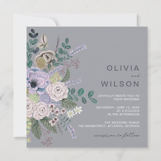 Gepilde grijs en lavender Boho bloembruiloft Kaart (Voorkant)