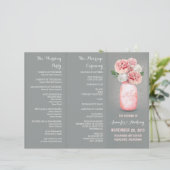 Gepilde mason jar roze grijze trouwprogramma's (Staand voorkant)