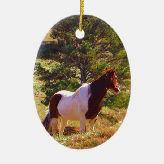 Gepilde Pony door de pine Keramisch Ornament (Voorkant)