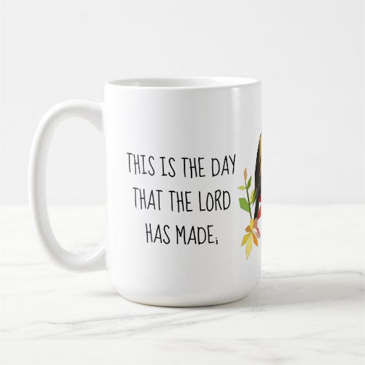 Gepilde Songbird, w Verse van Psalm 118:24 Koffiemok (Links)