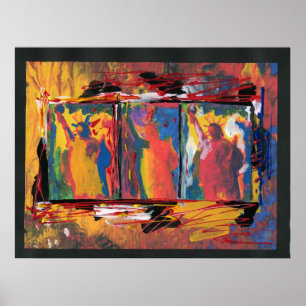 Gepiliseerd rood oranje geel blauw poster