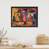 Gepiliseerd rood oranje geel blauw poster (Keuken)