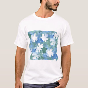 Gepiliseerd stuk puzzle in blauw en groen t-shirt