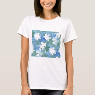 Gepiliseerd stuk puzzle in blauw en groen t-shirt