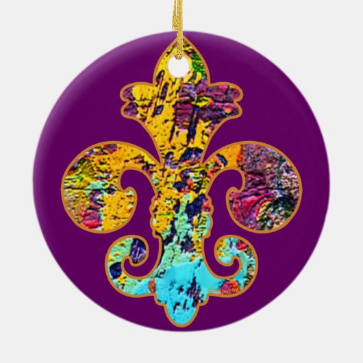 Gepilleerde Fleur de lis 4 Keramisch Ornament (Achterkant)