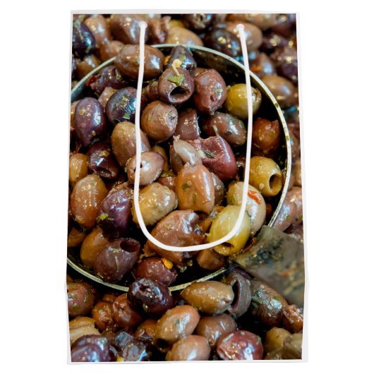 Gepitte en gekruide zwarte Leccino Olijven Medium Cadeauzakje (Achterkant)